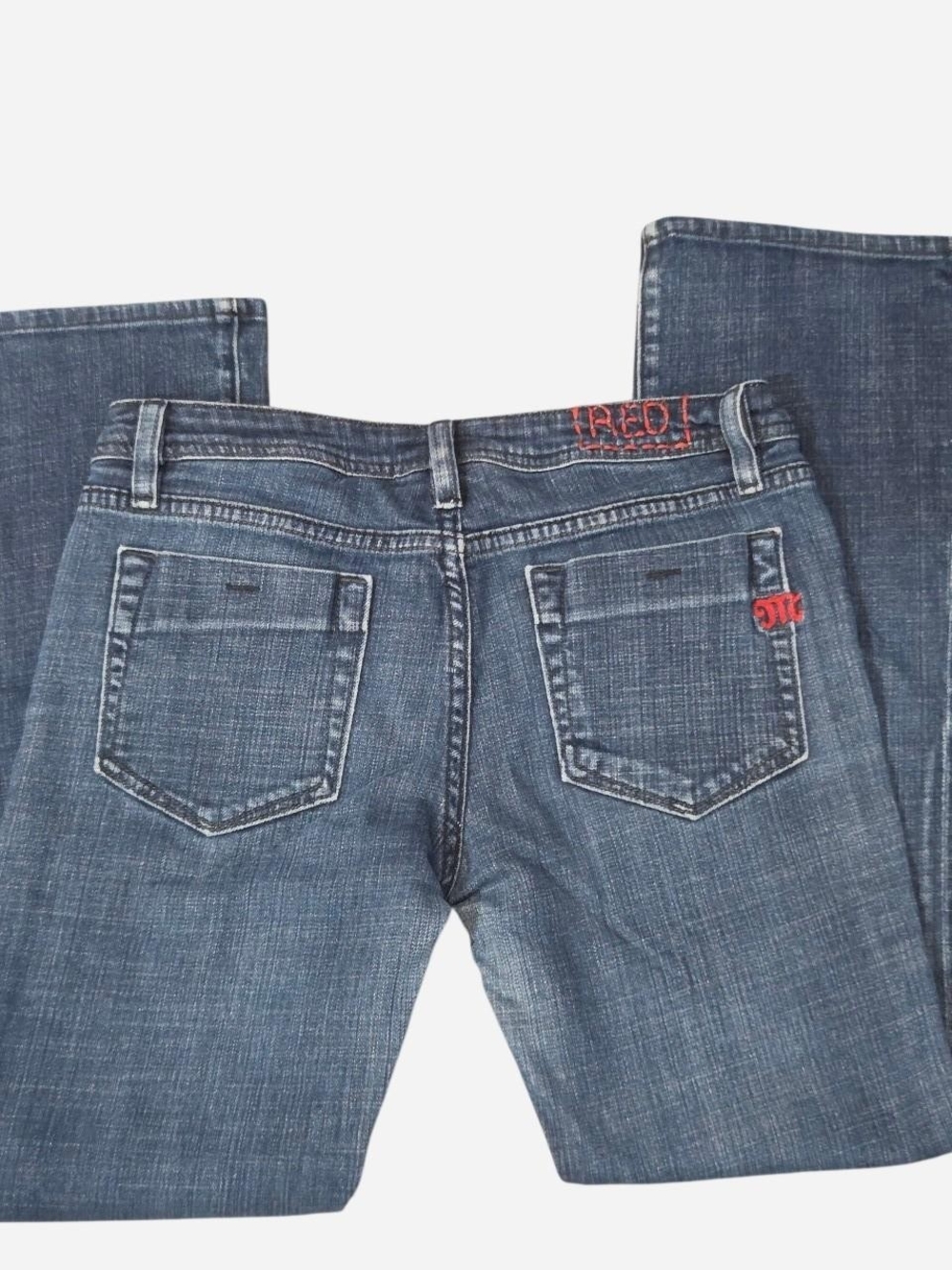 Y2K Miss Me Angelina  Denim Jeans Red Embroidered Logo Size 31" Flared Low Rise